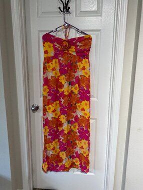 Fashion Nova Colorful Floral Halter Strap Summer Tropical Vacation Dress